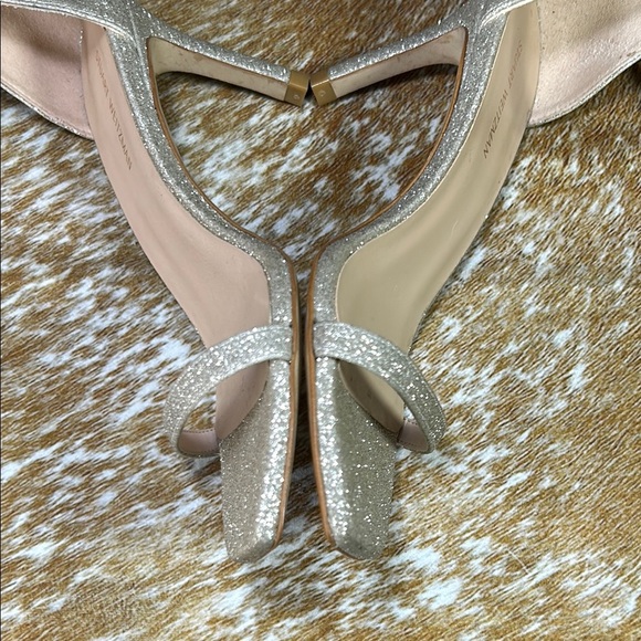 EUC Stuart Weitzman Nudistcurve 4” US 5, Silver Glitter Heels Sparkle Stiletto - Picture 13 of 14